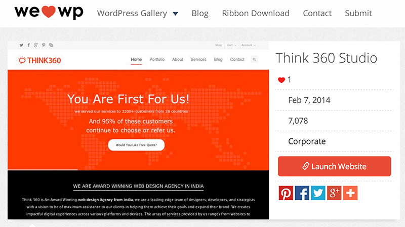 Think360 featured in the Famous WordPress Based Web Design Showcase