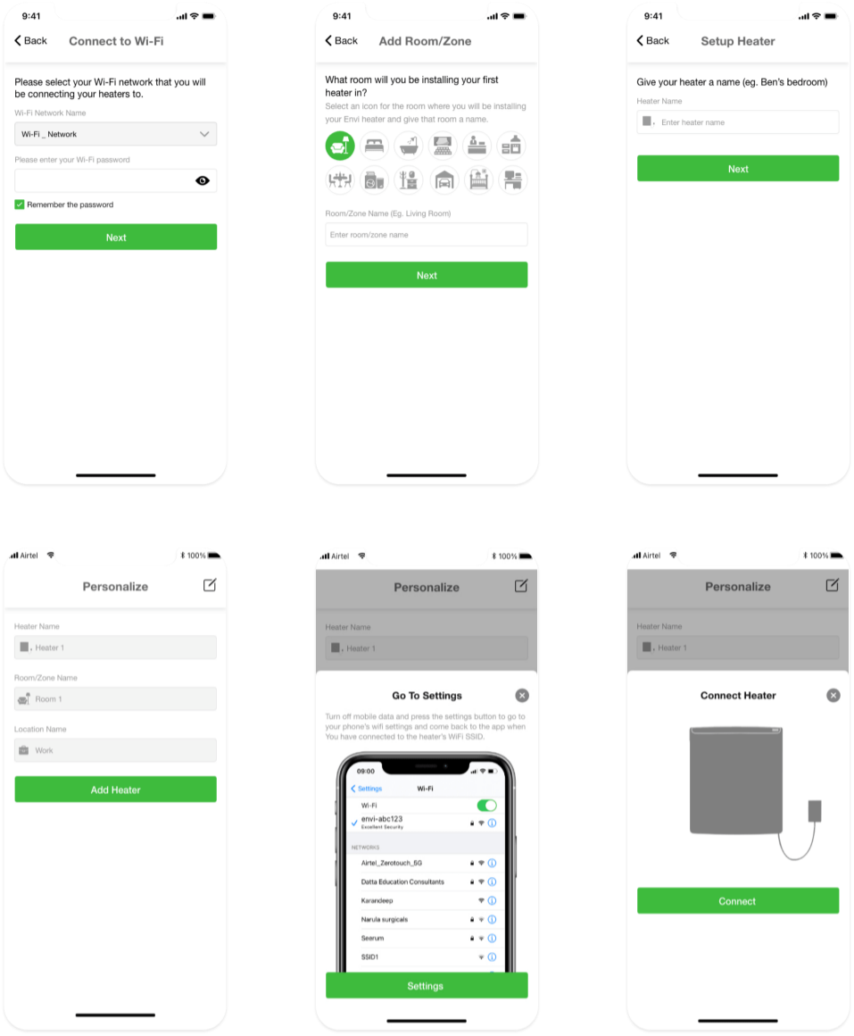 Add a Heater - screens