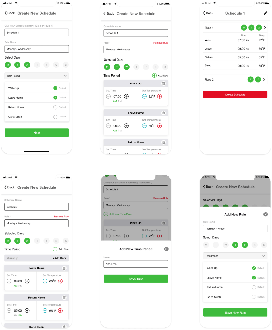 Create New Schedule - screens